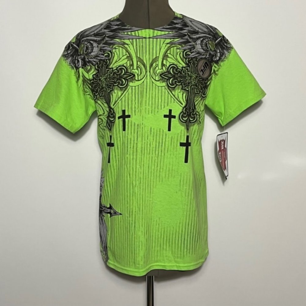 MMA Elite Green T-Shirt With Crosses And Fleur De Lis Design NWT